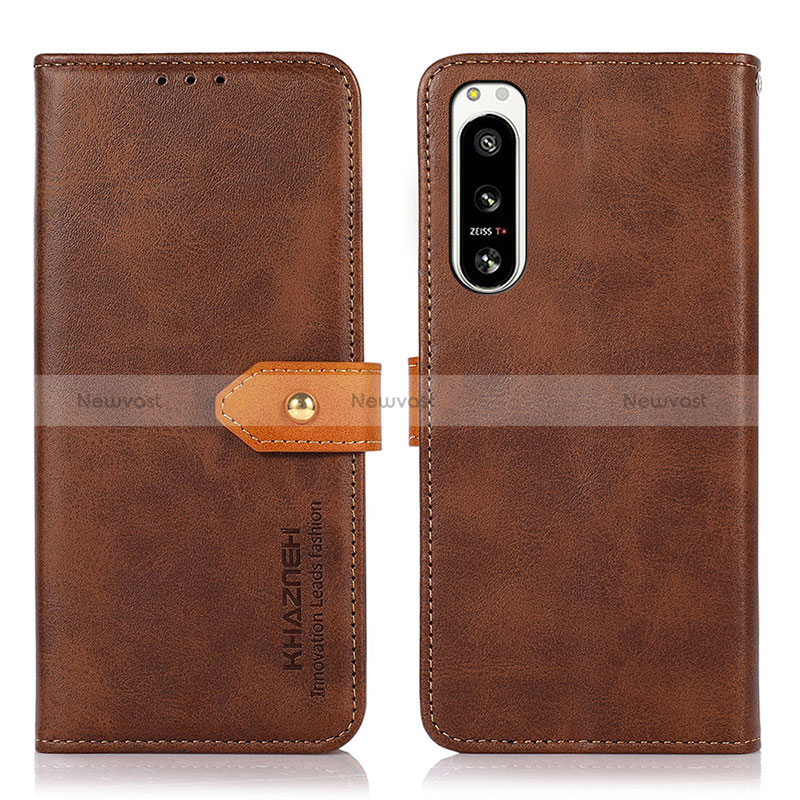 Leather Case Stands Flip Cover Holder N07P for Sony Xperia 5 IV Brown