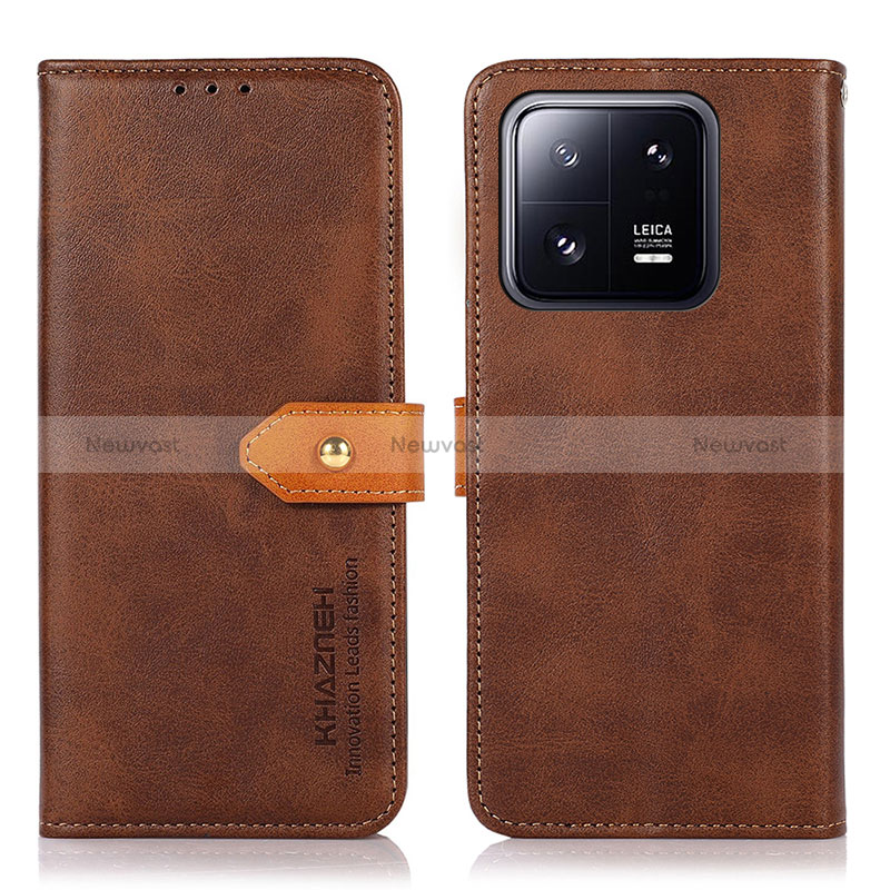 Leather Case Stands Flip Cover Holder N07P for Xiaomi Mi 13 5G Brown