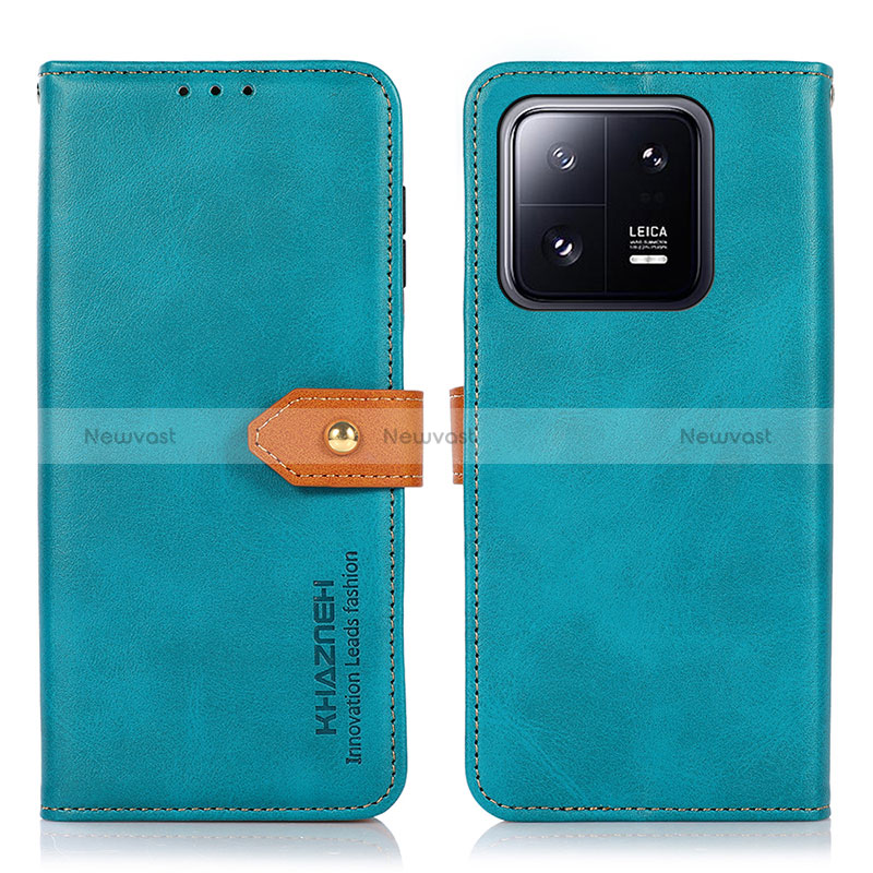 Leather Case Stands Flip Cover Holder N07P for Xiaomi Mi 13 5G Cyan