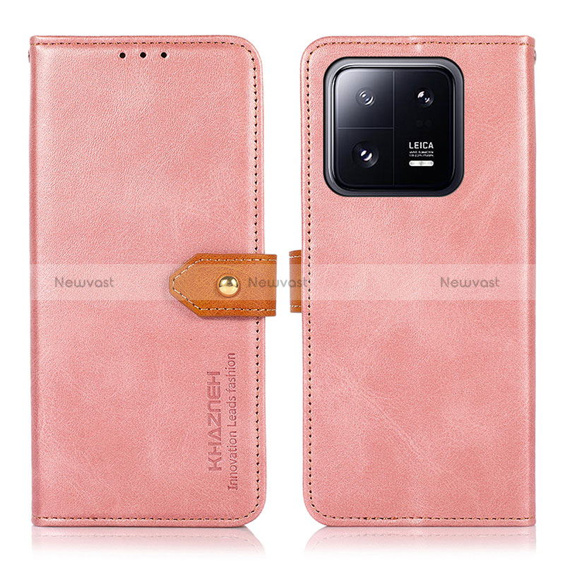 Leather Case Stands Flip Cover Holder N07P for Xiaomi Mi 13 5G Pink