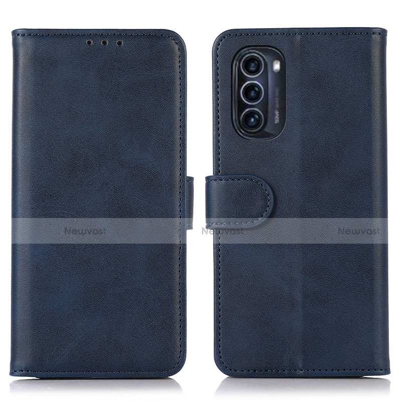 Leather Case Stands Flip Cover Holder N08P for Motorola Moto G52j 5G Blue
