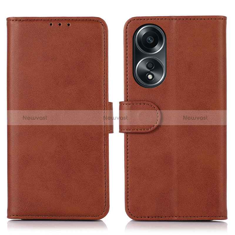 Leather Case Stands Flip Cover Holder N08P for Oppo A78 5G Brown