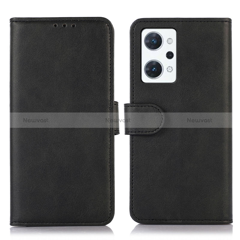 Leather Case Stands Flip Cover Holder N08P for Oppo Reno7 A Black