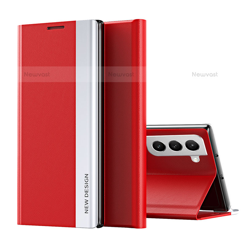 Leather Case Stands Flip Cover Holder Q01H for Samsung Galaxy S21 5G Red