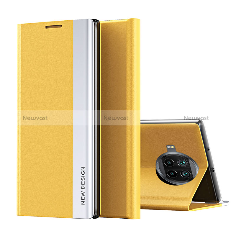 Leather Case Stands Flip Cover Holder Q01H for Xiaomi Mi 10i 5G Yellow