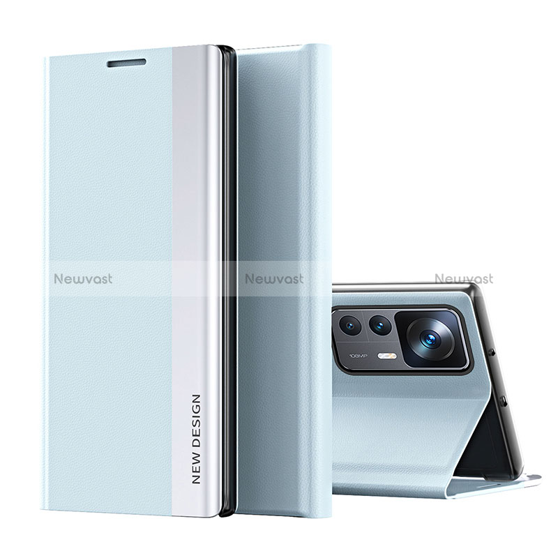 Leather Case Stands Flip Cover Holder Q01H for Xiaomi Mi 12T Pro 5G Sky Blue