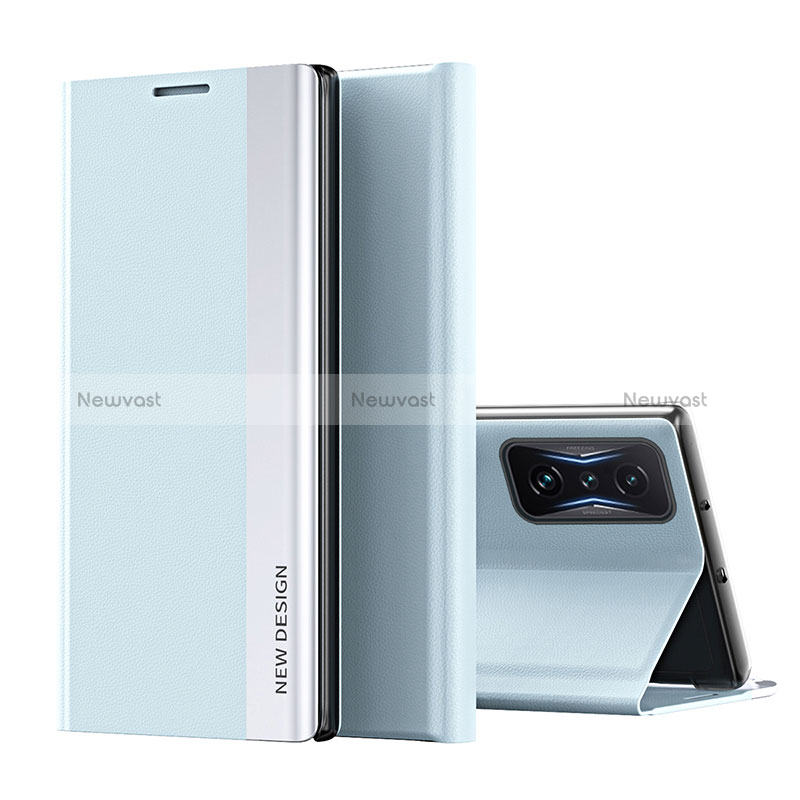 Leather Case Stands Flip Cover Holder Q01H for Xiaomi Poco F4 GT 5G Sky Blue