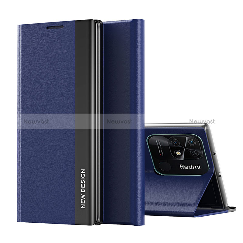 Leather Case Stands Flip Cover Holder Q01H for Xiaomi Redmi 10 Power Blue