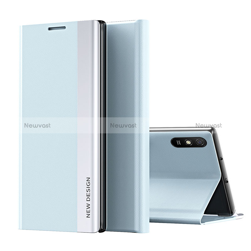 Leather Case Stands Flip Cover Holder Q01H for Xiaomi Redmi 9AT Sky Blue