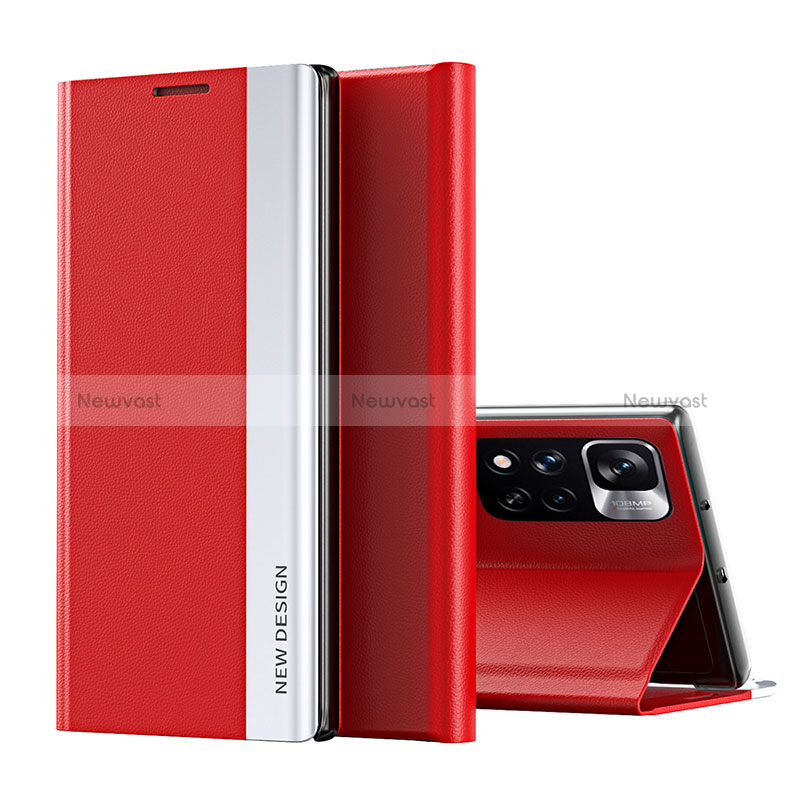 Leather Case Stands Flip Cover Holder Q01H for Xiaomi Redmi Note 11 Pro+ Plus 5G Red