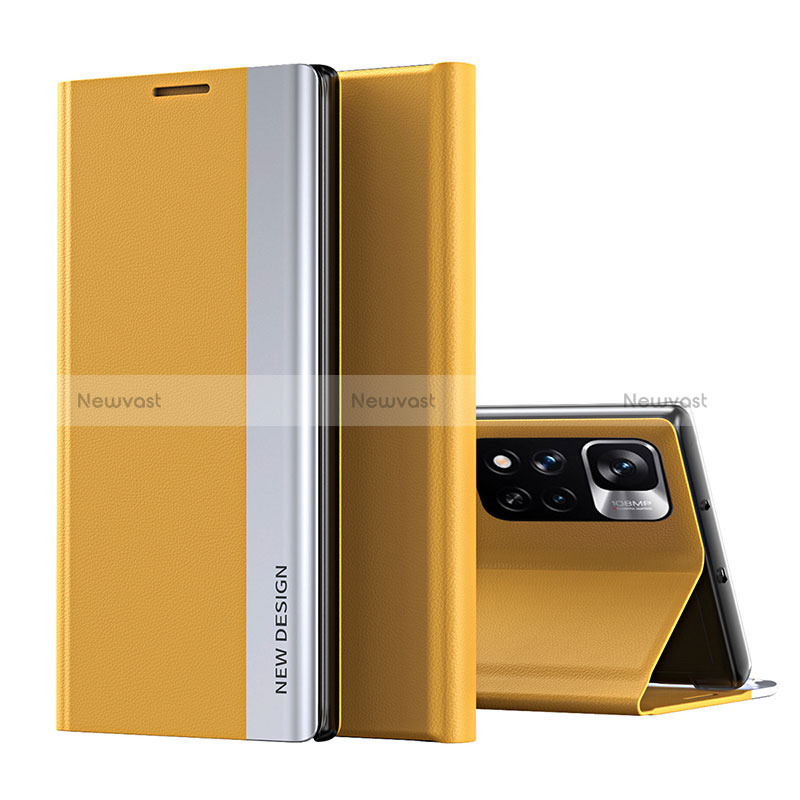 Leather Case Stands Flip Cover Holder Q01H for Xiaomi Redmi Note 11 Pro+ Plus 5G Yellow