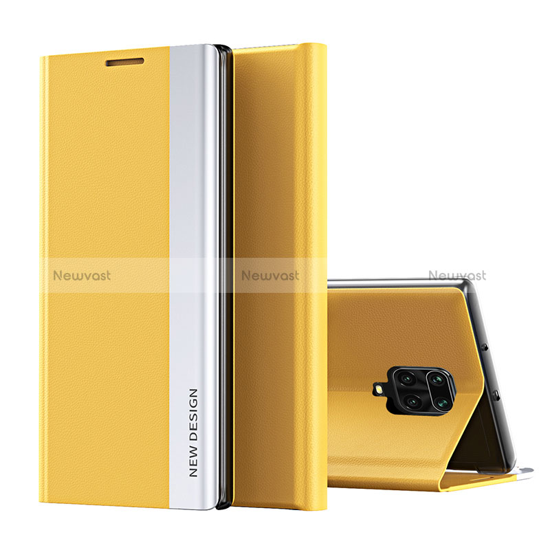 Leather Case Stands Flip Cover Holder Q01H for Xiaomi Redmi Note 9 Pro Yellow