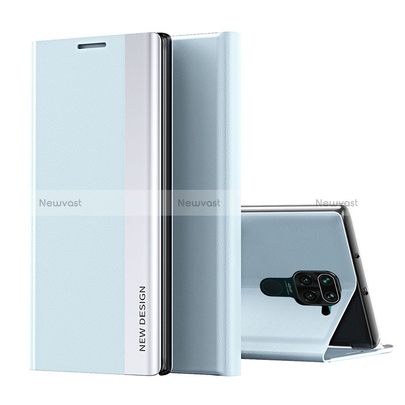 Leather Case Stands Flip Cover Holder Q01H for Xiaomi Redmi Note 9 Sky Blue