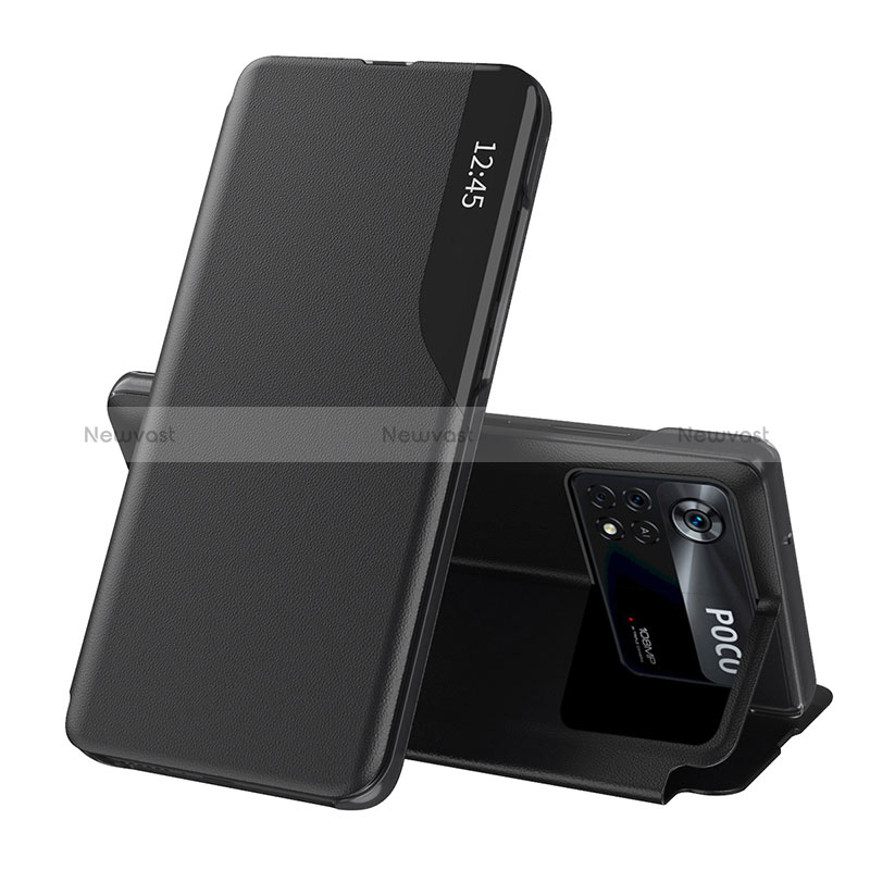 Leather Case Stands Flip Cover Holder Q02H for Xiaomi Redmi Note 11E Pro 5G Black