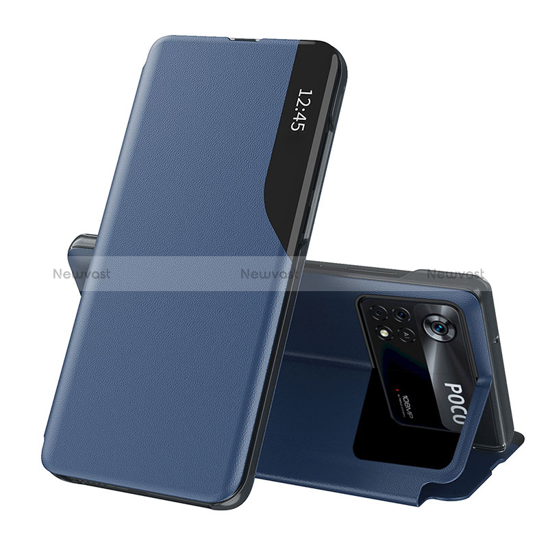 Leather Case Stands Flip Cover Holder Q02H for Xiaomi Redmi Note 11E Pro 5G Blue