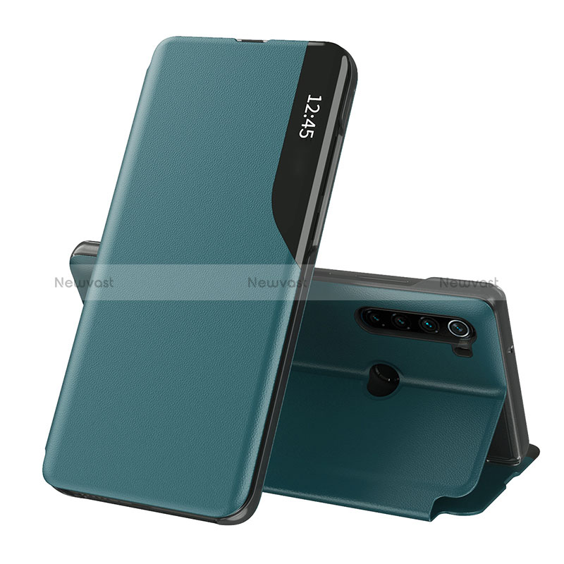 Leather Case Stands Flip Cover Holder Q02H for Xiaomi Redmi Note 8 (2021) Green