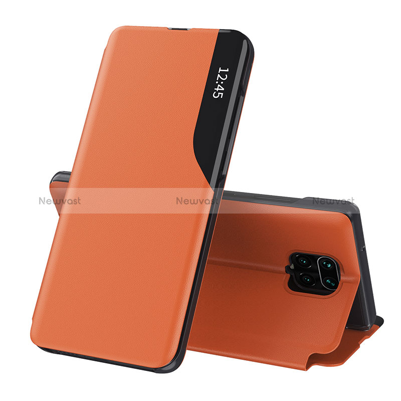 Leather Case Stands Flip Cover Holder Q02H for Xiaomi Redmi Note 9S Orange