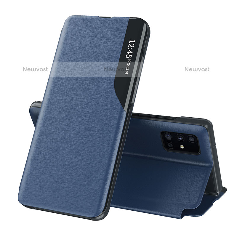 Leather Case Stands Flip Cover Holder QH1 for Samsung Galaxy A51 4G Blue