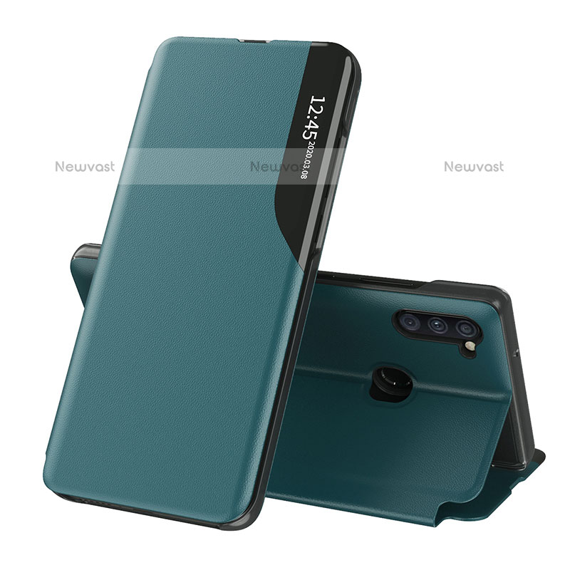 Leather Case Stands Flip Cover Holder QH1 for Samsung Galaxy M11 Green