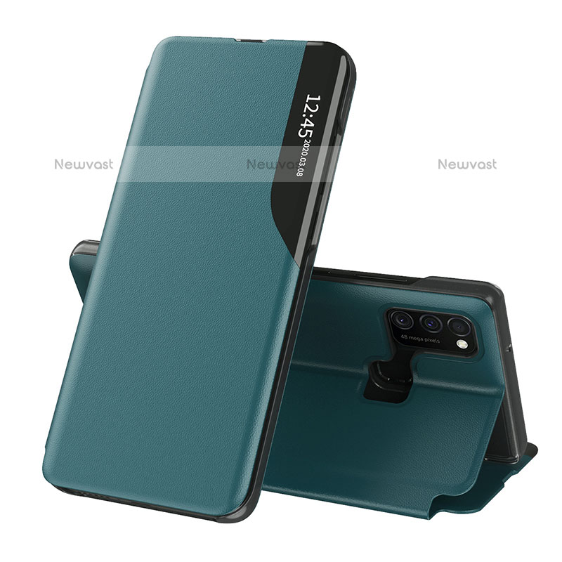 Leather Case Stands Flip Cover Holder QH1 for Samsung Galaxy M30s Green