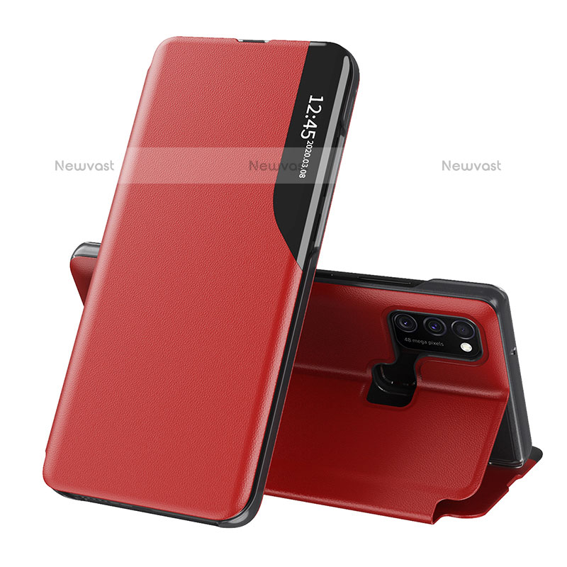 Leather Case Stands Flip Cover Holder QH1 for Samsung Galaxy M30s Red