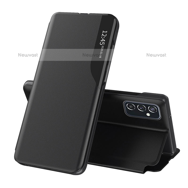 Leather Case Stands Flip Cover Holder QH1 for Samsung Galaxy M52 5G Black
