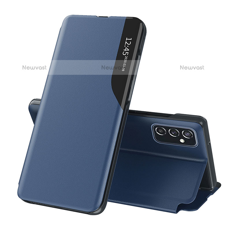 Leather Case Stands Flip Cover Holder QH1 for Samsung Galaxy M52 5G Blue