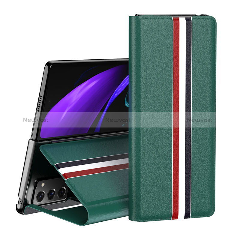 Leather Case Stands Flip Cover Holder QH1 for Samsung Galaxy Z Fold2 5G Green