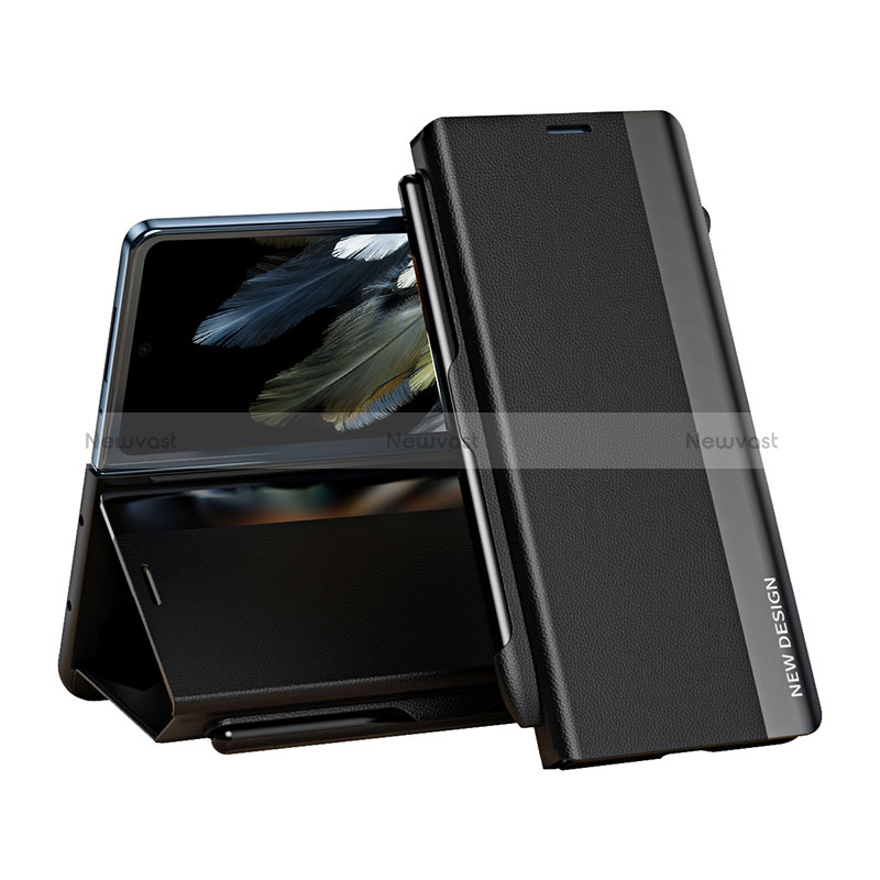 Leather Case Stands Flip Cover Holder QH2 for Oppo Find N3 5G Black