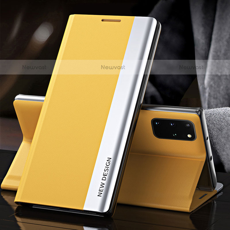 Leather Case Stands Flip Cover Holder QH2 for Samsung Galaxy S20 Plus Yellow