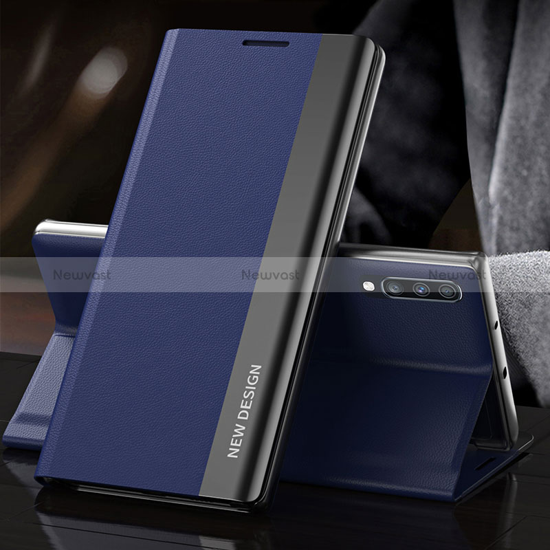 Leather Case Stands Flip Cover Holder QH3 for Samsung Galaxy A70 Blue
