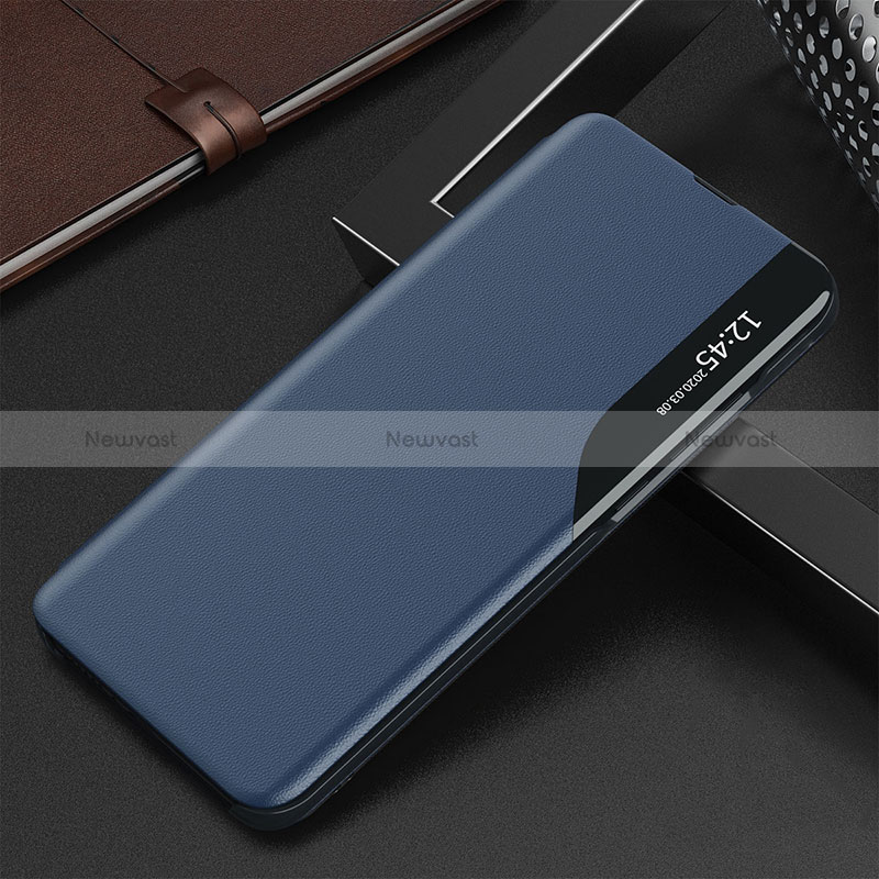 Leather Case Stands Flip Cover Holder QH3 for Samsung Galaxy A81 Blue