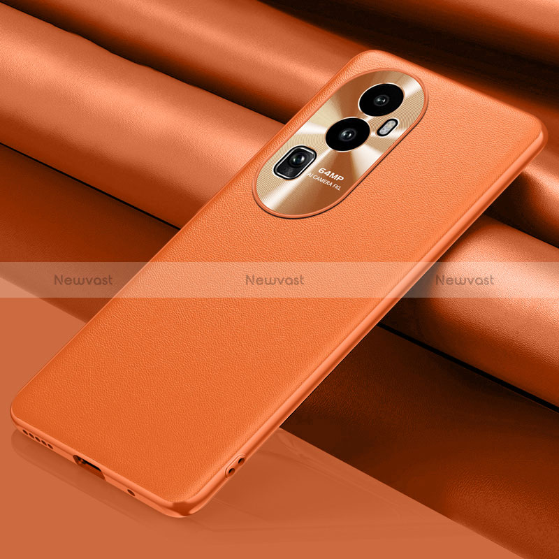 Leather Case Stands Flip Cover Holder QK2 for Oppo Reno10 Pro+ Plus 5G Orange