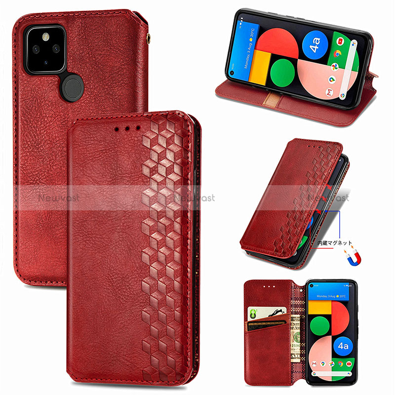 Leather Case Stands Flip Cover Holder S01D for Google Pixel 4a 5G