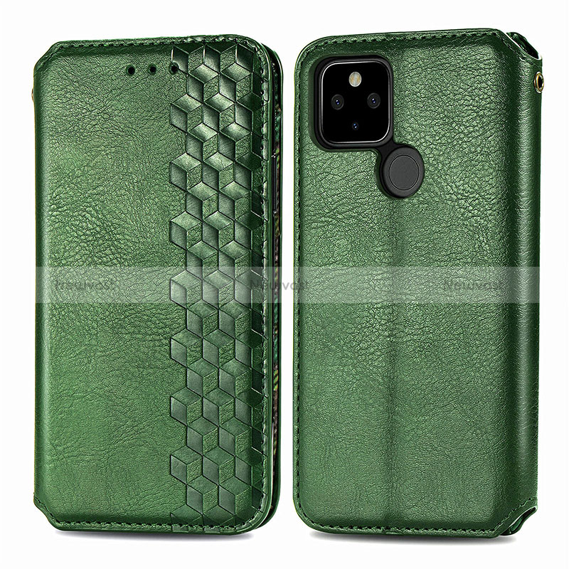 Leather Case Stands Flip Cover Holder S01D for Google Pixel 4a 5G Green