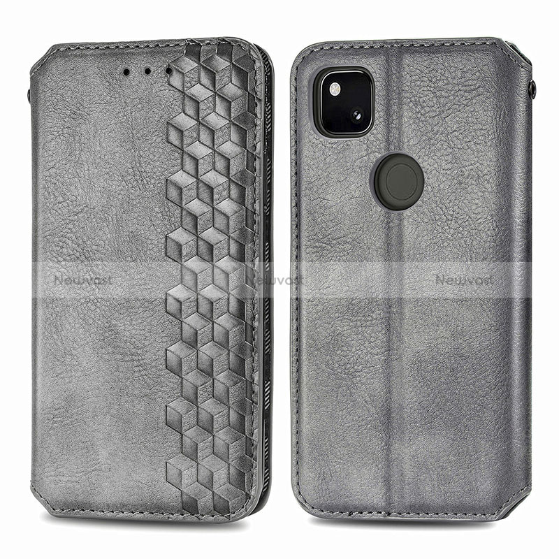 Leather Case Stands Flip Cover Holder S01D for Google Pixel 4a Gray