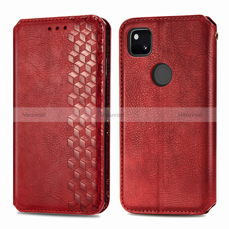 Leather Case Stands Flip Cover Holder S01D for Google Pixel 4a Red