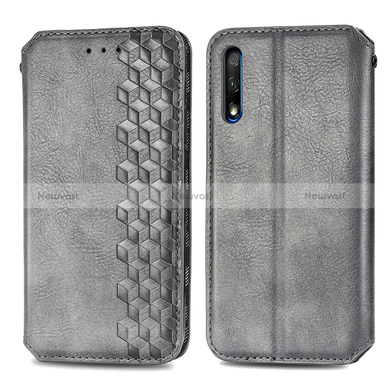 Leather Case Stands Flip Cover Holder S01D for Huawei Honor 9X Gray