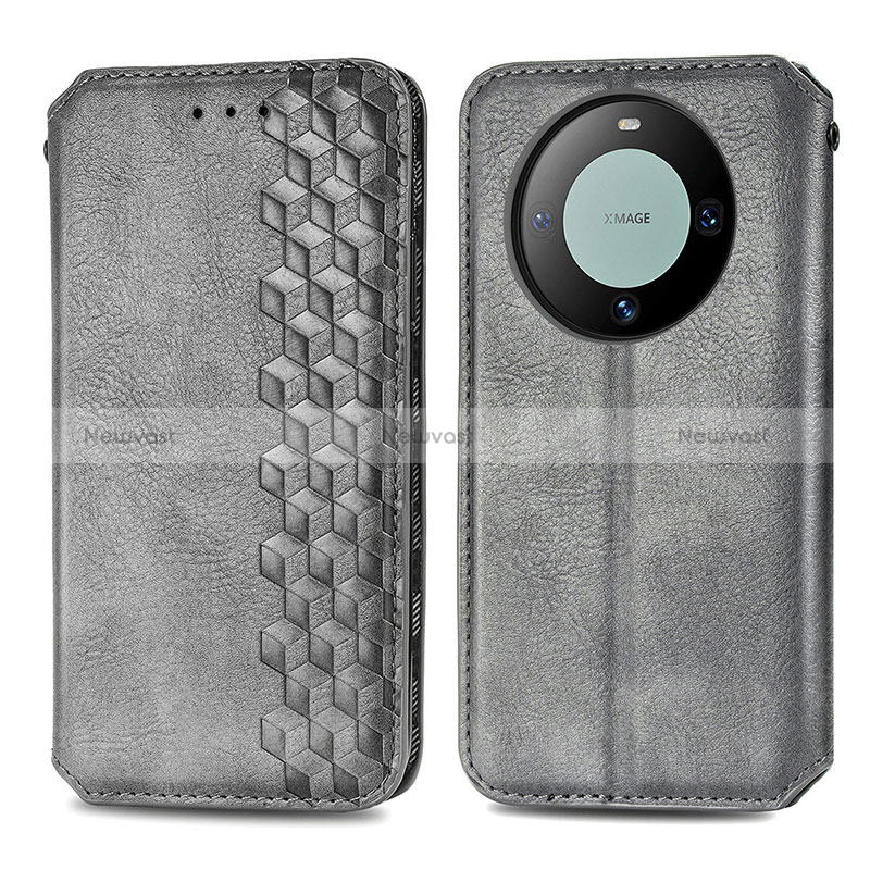 Leather Case Stands Flip Cover Holder S01D for Huawei Mate 60 Pro Gray