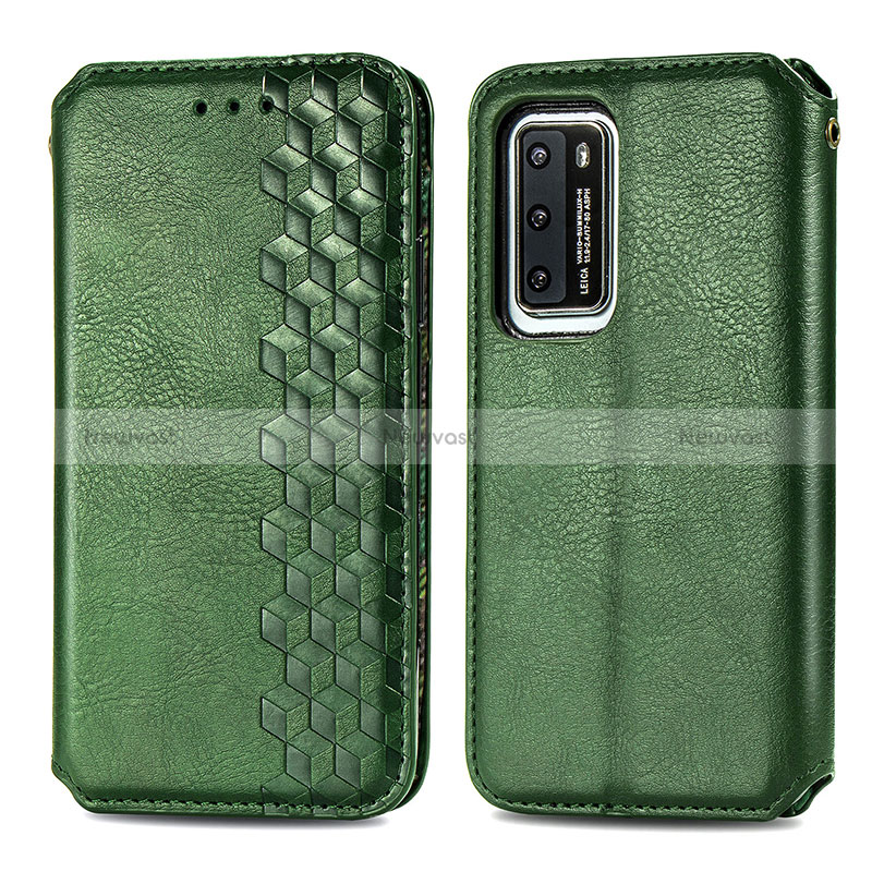 Leather Case Stands Flip Cover Holder S01D for Huawei P40 Green