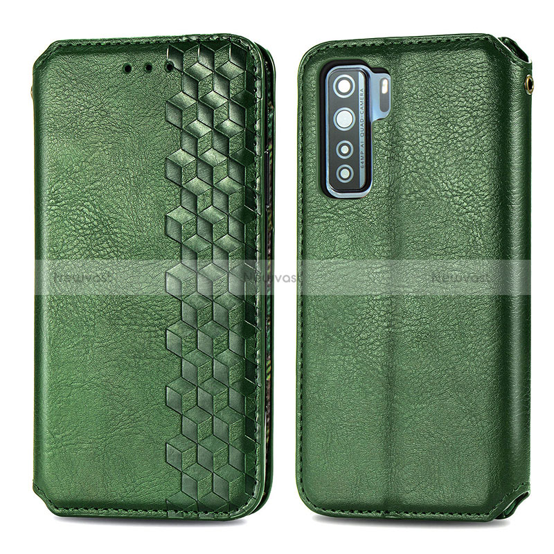Leather Case Stands Flip Cover Holder S01D for Huawei P40 Lite 5G Green