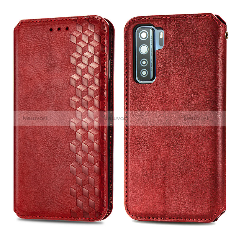 Leather Case Stands Flip Cover Holder S01D for Huawei P40 Lite 5G Red