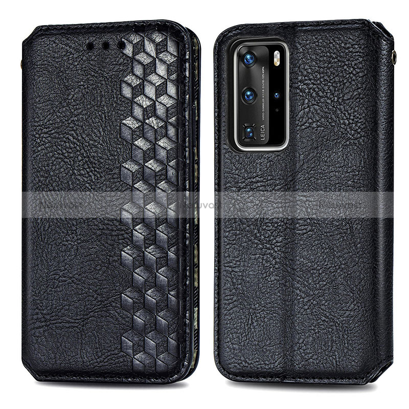 Leather Case Stands Flip Cover Holder S01D for Huawei P40 Pro Black