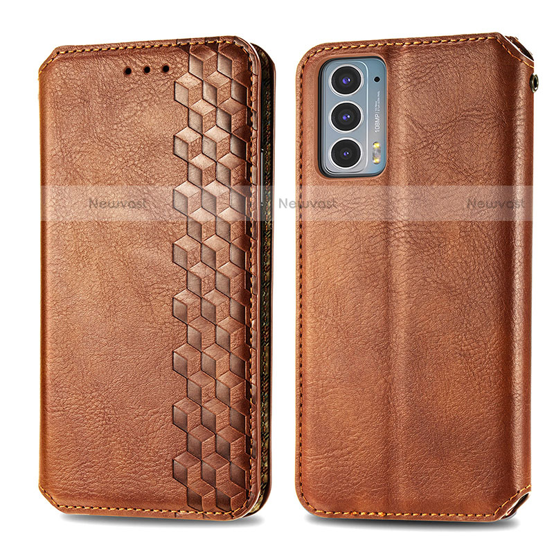 Leather Case Stands Flip Cover Holder S01D for Motorola Moto Edge 20 5G Brown