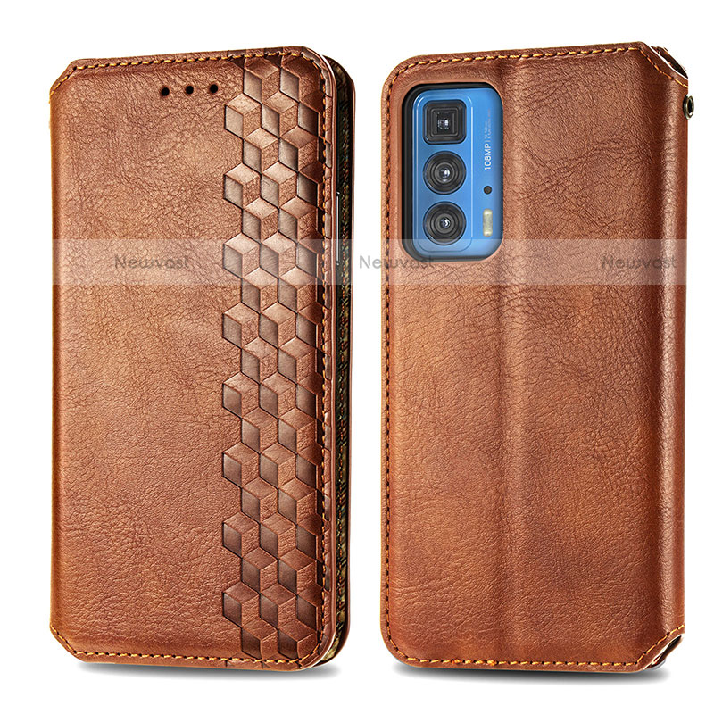 Leather Case Stands Flip Cover Holder S01D for Motorola Moto Edge 20 Pro 5G Brown
