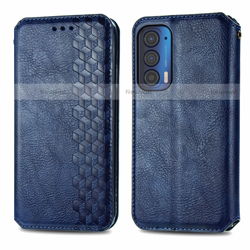 Leather Case Stands Flip Cover Holder S01D for Motorola Moto Edge (2021) 5G Blue