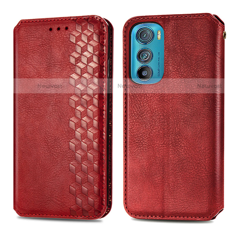 Leather Case Stands Flip Cover Holder S01D for Motorola Moto Edge 30 5G Red