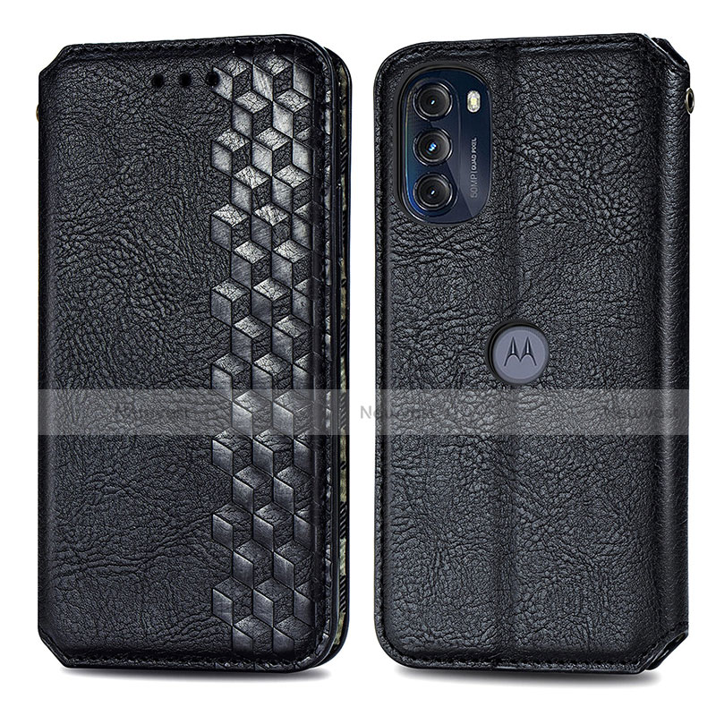 Leather Case Stands Flip Cover Holder S01D for Motorola Moto G 5G (2022) Black