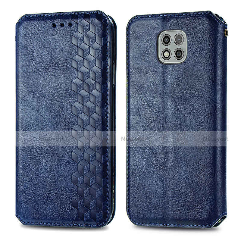 Leather Case Stands Flip Cover Holder S01D for Motorola Moto G Power (2021) Blue