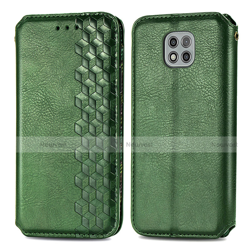 Leather Case Stands Flip Cover Holder S01D for Motorola Moto G Power (2021) Green